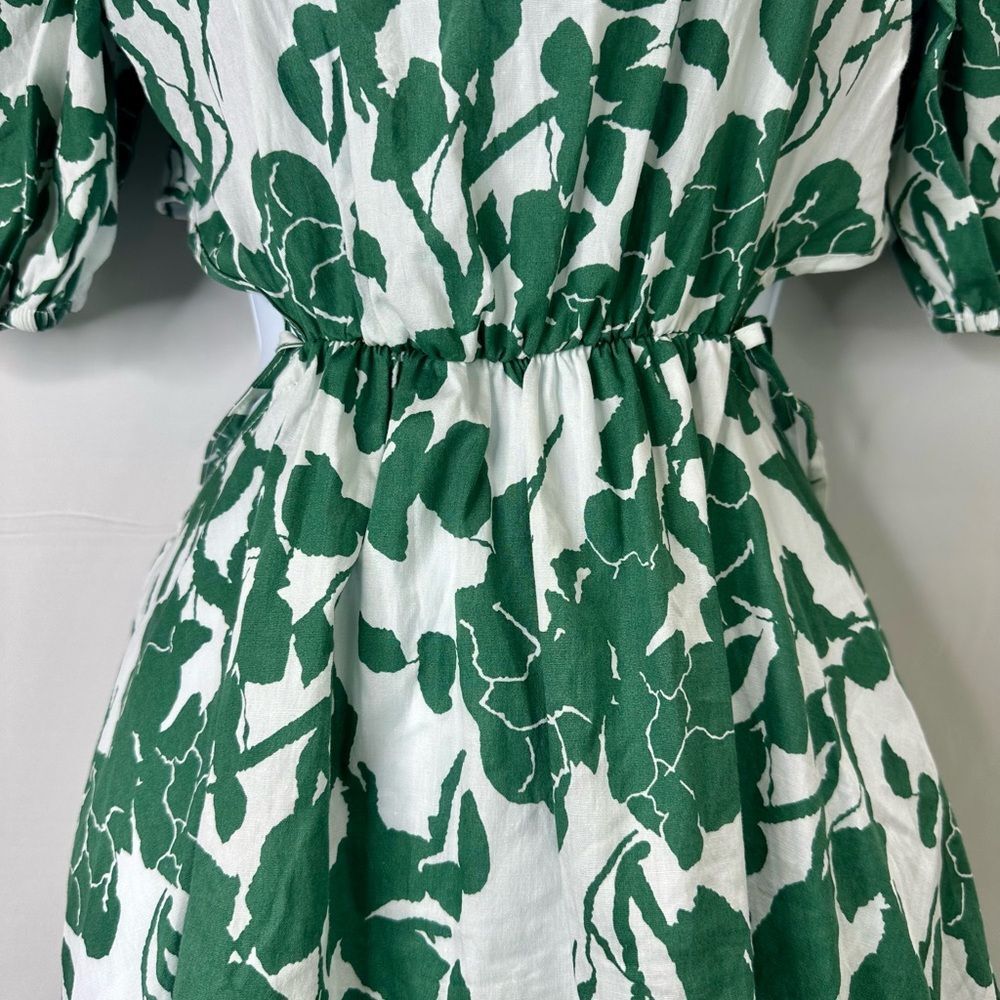 Boho Floral Puff Sleeve Cut Out Dress Tie Back A Line Midi Dresses No Size Tag - Picture 7 of 12